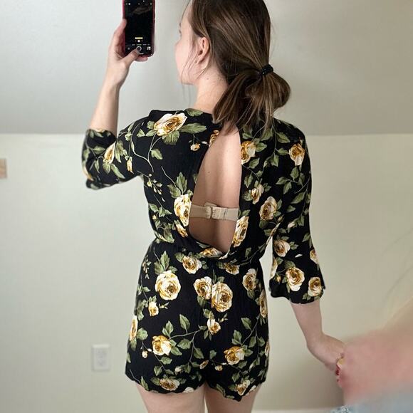 Everly Black and Yellow Rose Romper - Picture 3 of 7